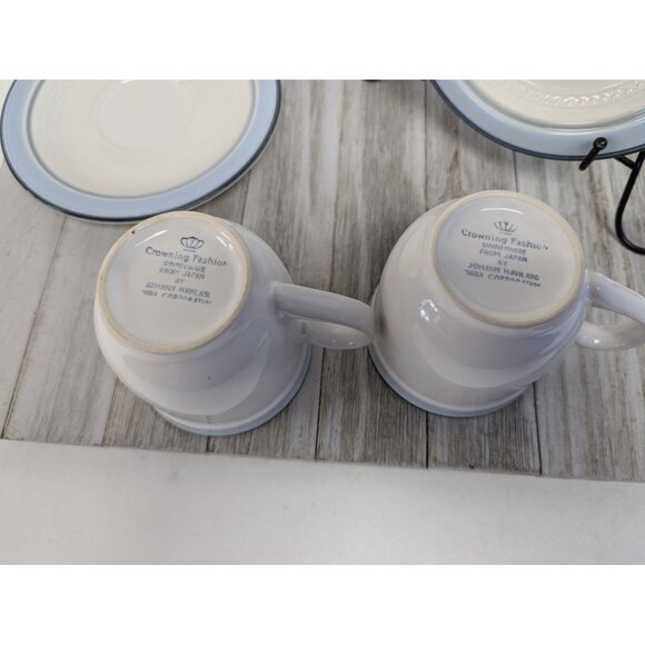 Vintage Johann Haviland Blue Bouquet Crowning Fashion Set 2 Teacups Saucers - Picture 6 of 11